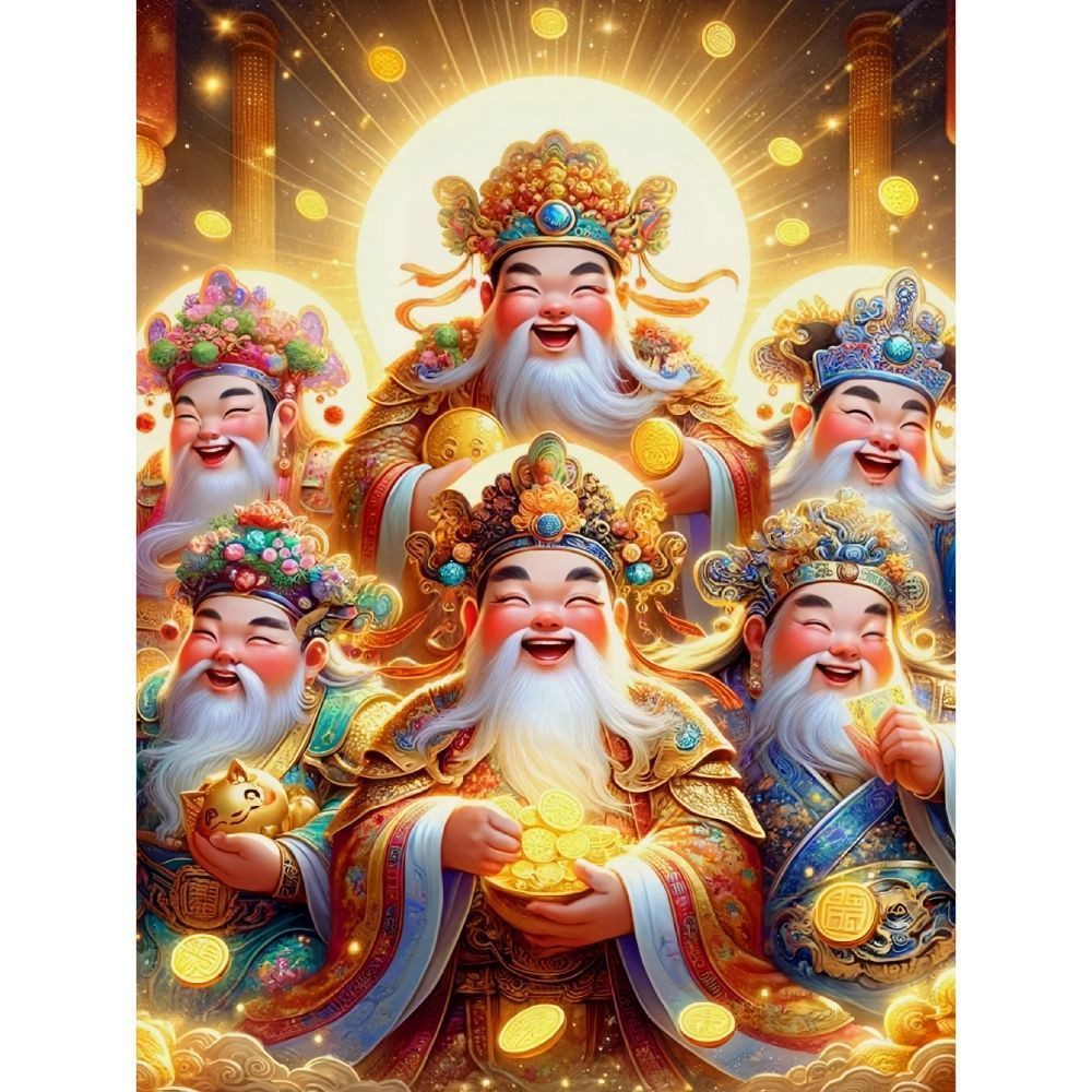 新年对联门贴财神到五路财神爷自粘贴画客厅卧室办公室装饰画贴纸