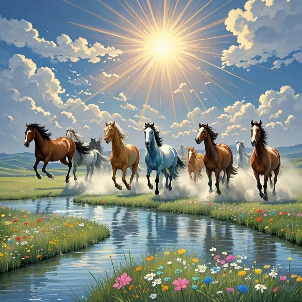 骏马奔腾马到成功自粘墙贴风景画客厅玄关装饰画直播背景壁画贴纸