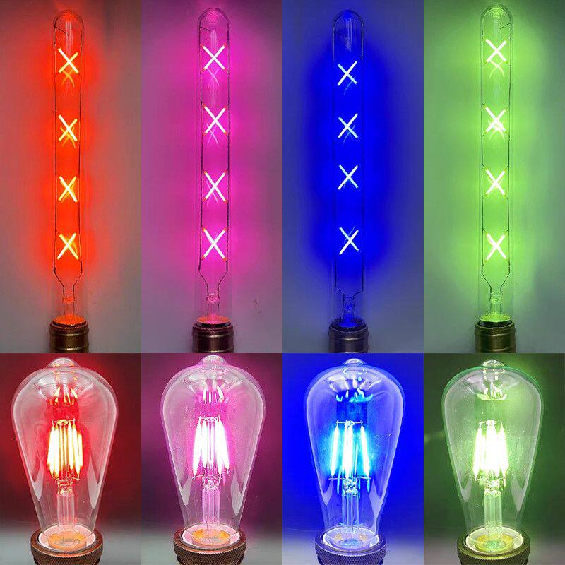 led爱迪生灯泡E27螺口ST64灯T300灯管长笛红色蓝色绿色粉红色光源