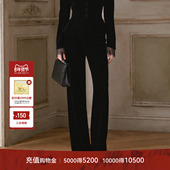 LYNEE 女2026年复古显瘦平绒百搭休闲长裤 巴黎回响 黑色丝绒裤