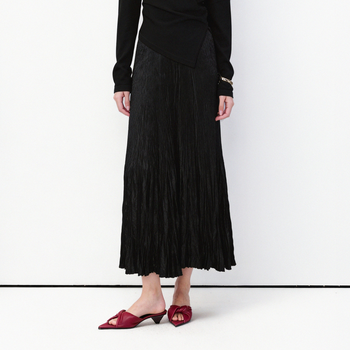 LYNEE 设计感褶皱半身裙女春 松紧腰百褶宽松长裙