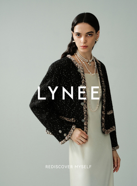 LYNEE【黑标 科莫湖庄园】黑色经典短款香风外套 粗花呢百搭上衣