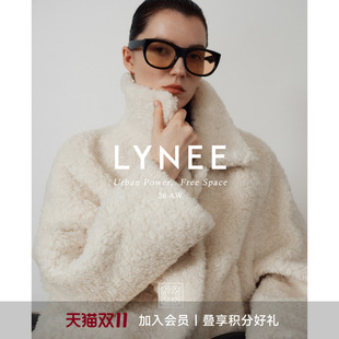 LYNEE【温暖抱抱】小翻领短款A字型泰迪大衣2026冬季粉色毛毛外套