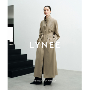 LYNEE【黑标 露水】卡其色露珠羊毛长风衣春季轻量连衣裙式长外套