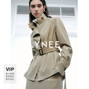 LYNEE 露水 露珠羊毛卡其色短风衣女春季 时髦通勤轻量外套 黑标