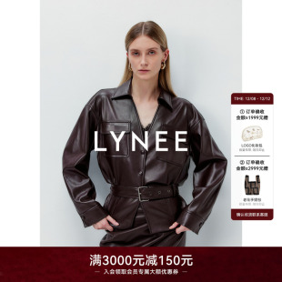 LYNEE 高级感复古蛋白PU皮夹克 高端大牌棕色皮衣外套女2025秋新款