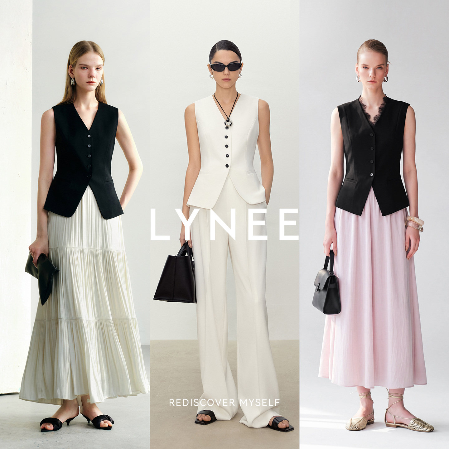 LYNEE 简约百搭V领修身醋酸马甲女春夏新款时尚气质西装内搭马夹