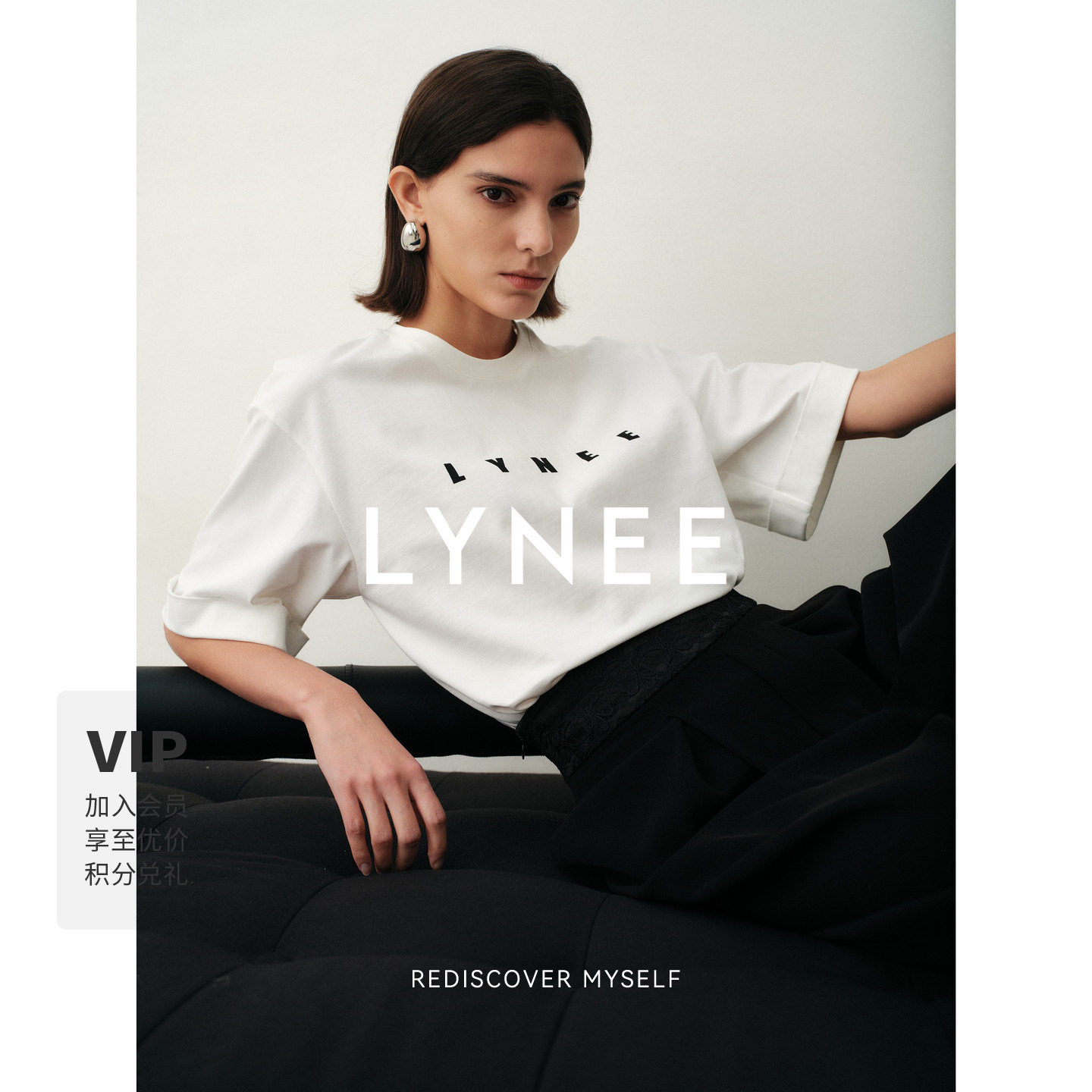 LYNEE【经典T】纯棉翻袖LOGO印花T恤女2026时尚通勤休闲百搭上衣图片