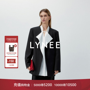女绵羊毛混纺通勤经典 无领国风西装 西服外套 花影时序 LYNEE