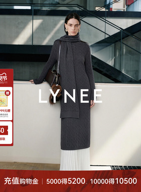 LYNEE【星河针织连衣裙】中长款羊绒羊毛混纺灰色针织连衣裙女冬