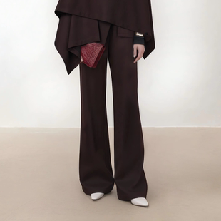 女高腰阔腿直筒休闲长裤 复古松紧腰羊毛空气裤 巴黎左岸 LYNEE
