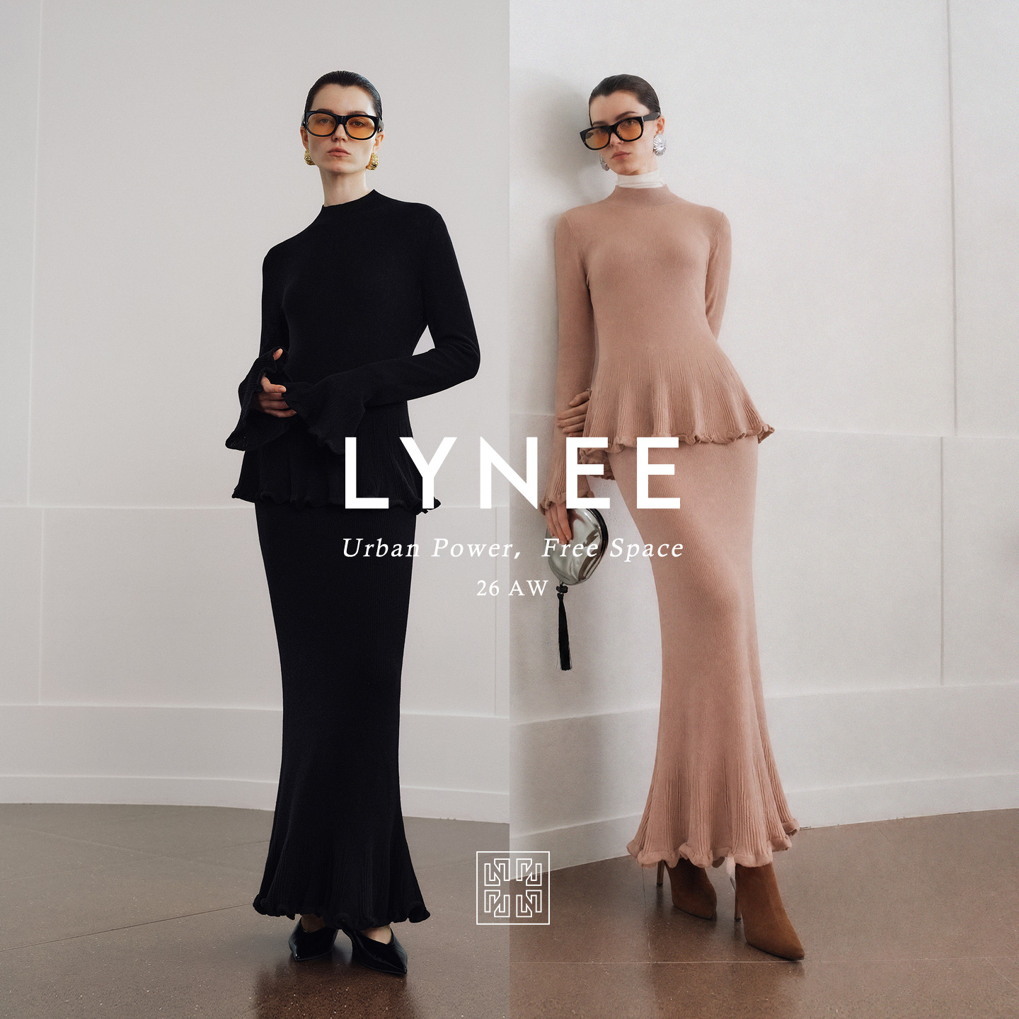 LYNEE 法式优雅混纺羊毛针织套装收腰显瘦喇叭袖上衣半裙冬季长裙