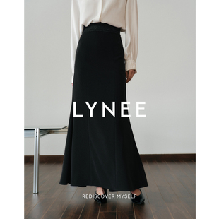 LYNEE【信封裙】重工蕾丝拼接半身裙女春季中长款黑色显瘦鱼尾裙
