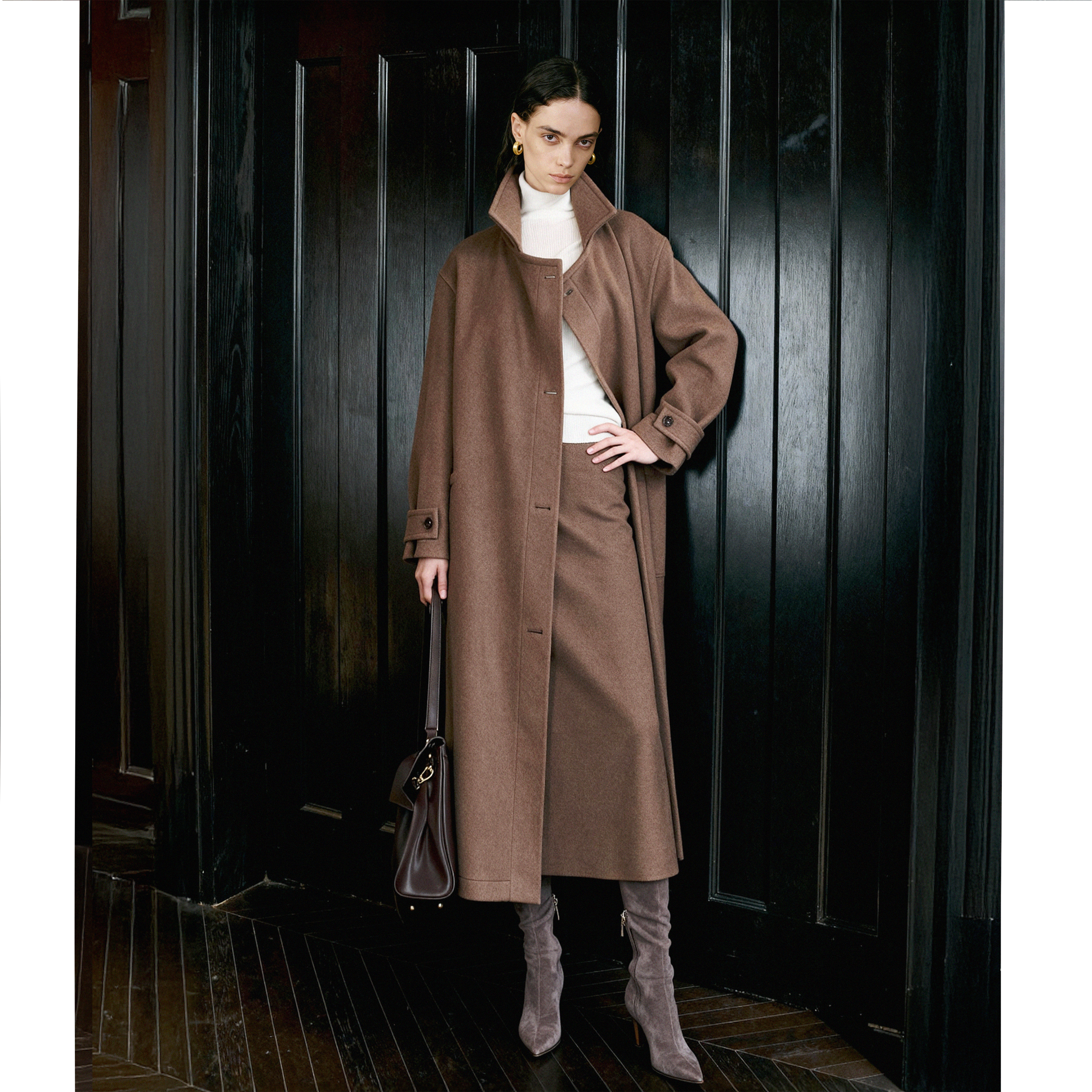 LYNEE【轻量系列】Lem@ire立领羊毛混纺双面呢大衣女金敏喜大衣