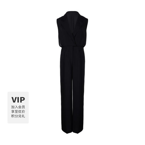 LYNEE【金标 双面女主】醋酸羊毛拼接连体裤 设计感通勤黑色长裤