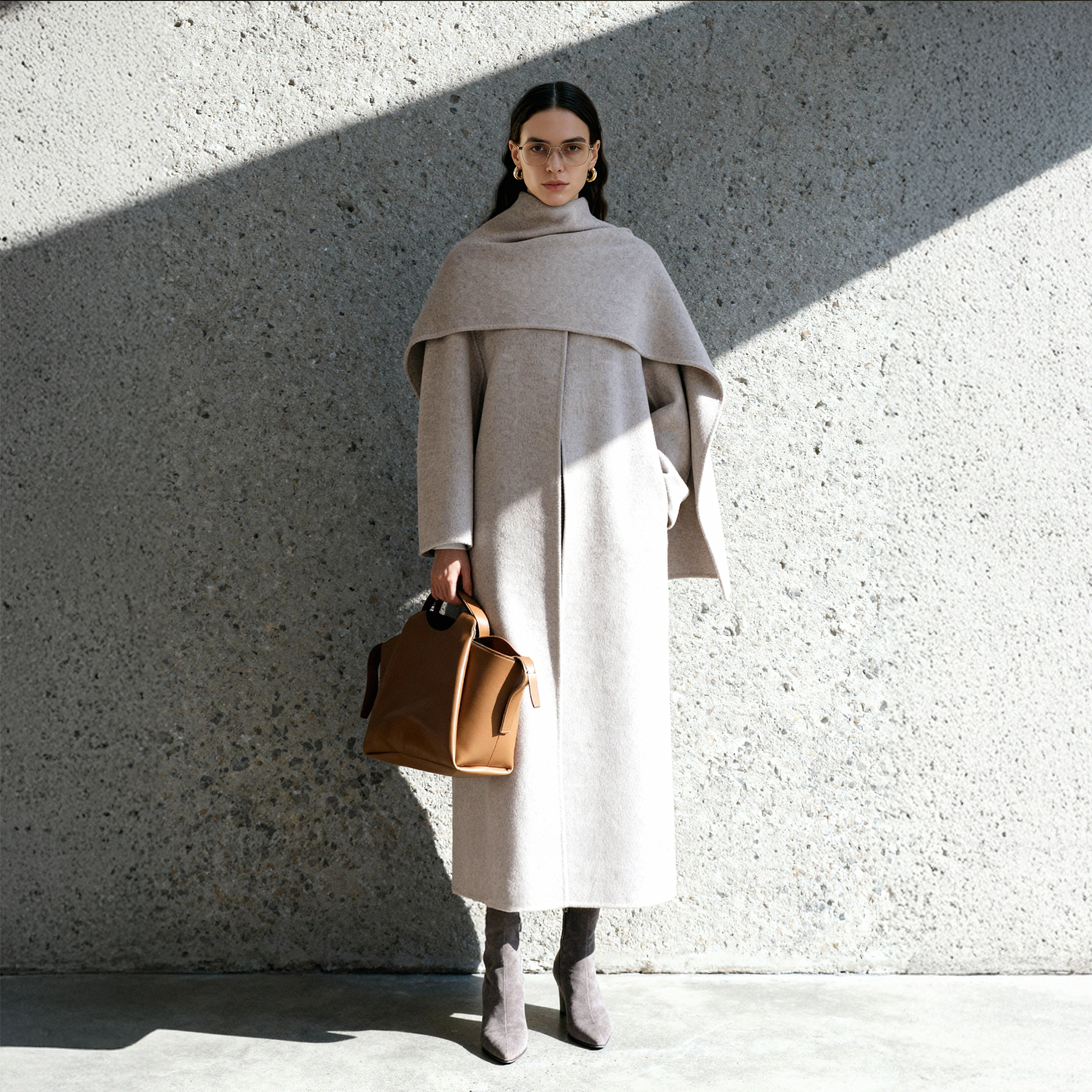 LYNEE【巴黎行程】黑标系列 羊驼毛混纺 简约披肩式双面呢大衣