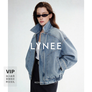 棉质牛仔夹克女春新款 复古水洗做旧蓝色外套上衣 黑标 LYNEE