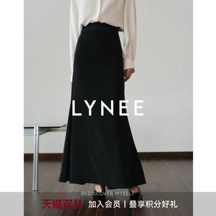 LYNEE【信封裙】重工蕾丝拼接半身裙女秋季中长款黑色显瘦鱼尾裙