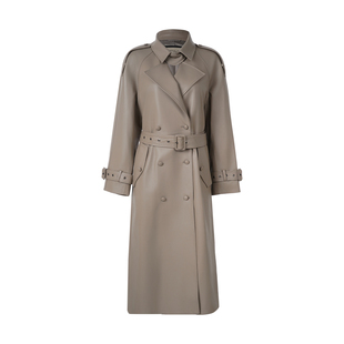 LYNEE【金标 见山】中性灰时髦羊皮风衣 复古直直筒真皮大衣外套