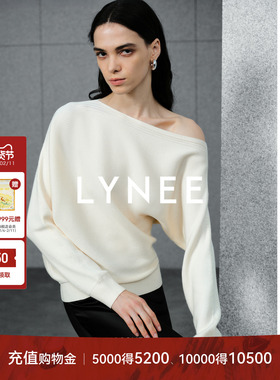 LYNEE【池也】羊毛混纺不对称针织上衣 一字肩斜肩设计感长袖毛衣