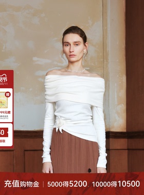 LYNEE【玫瑰绮梦】小众设计感立体扭结花朵上衣女一字肩针织衫