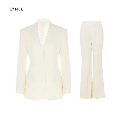 LYNEE 肌理感醋酸简约收腰西装外套高腰立褶喇叭裤时尚通勤套装女