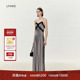 LYNEE 醋酸缎面垂顺蕾丝拼接V领吊带连衣裙女优雅显瘦法式 裙子