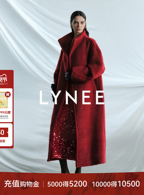 LYNEE【黑标新生】羊毛羊驼毛马海毛圈圈毛红色泰迪长款大衣外套