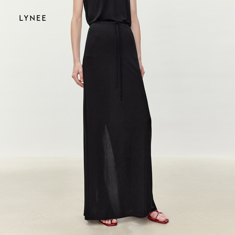 LYNEE 简约高腰凉感抽绳直筒半身裙女夏季新款休闲显瘦半裙百搭