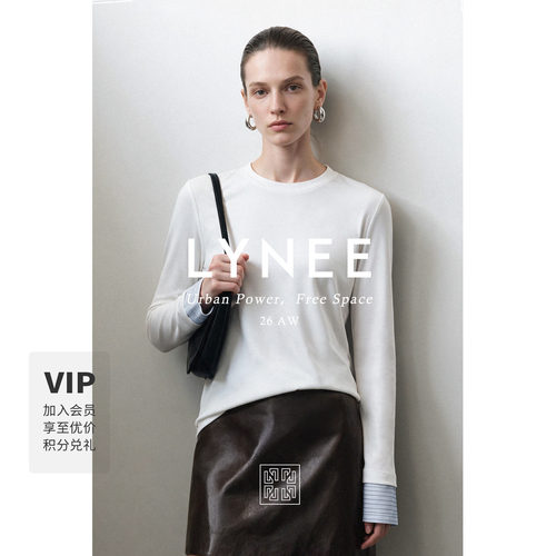 LYNEE【随行日记】拼接条纹袖口正肩T恤女新款 Row风百搭叠穿上衣