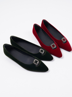 LYNEE 简约r*ow风 红色绒布平底鞋  LAD2FAA038