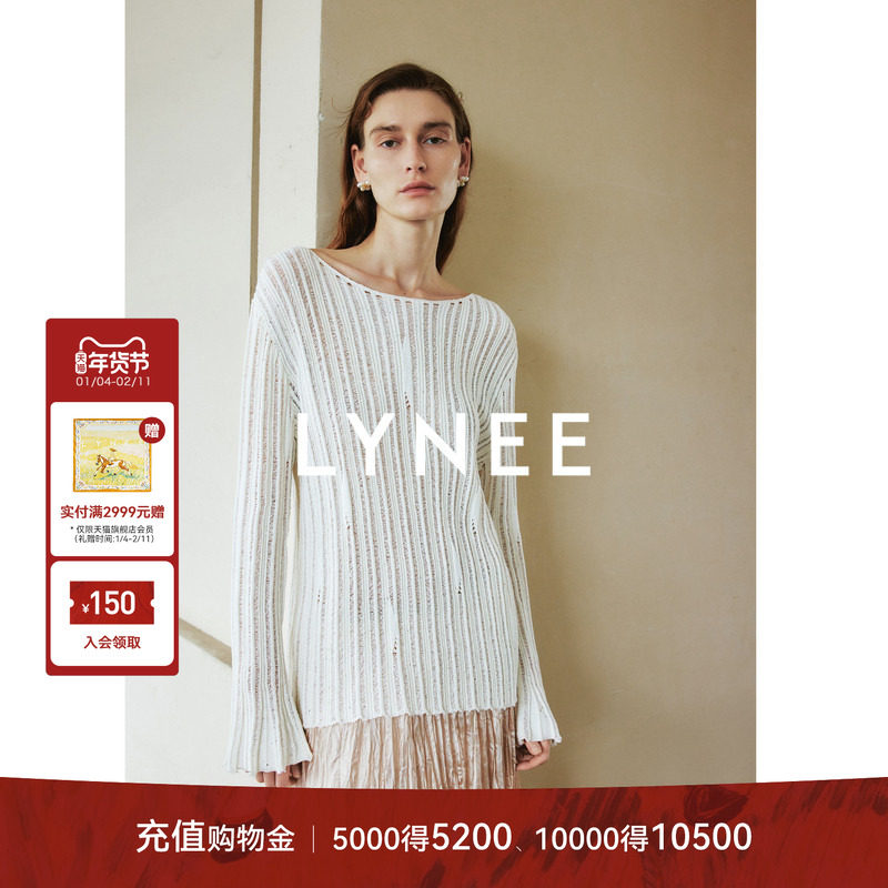 LYNEE【旧时光】慵懒竖条纹镂空针织上衣一字领长袖套头针织衫,女装/女士精品,蕾丝衫/雪纺衫,淘宝优惠券,粉丝福利购,淘宝优惠卷