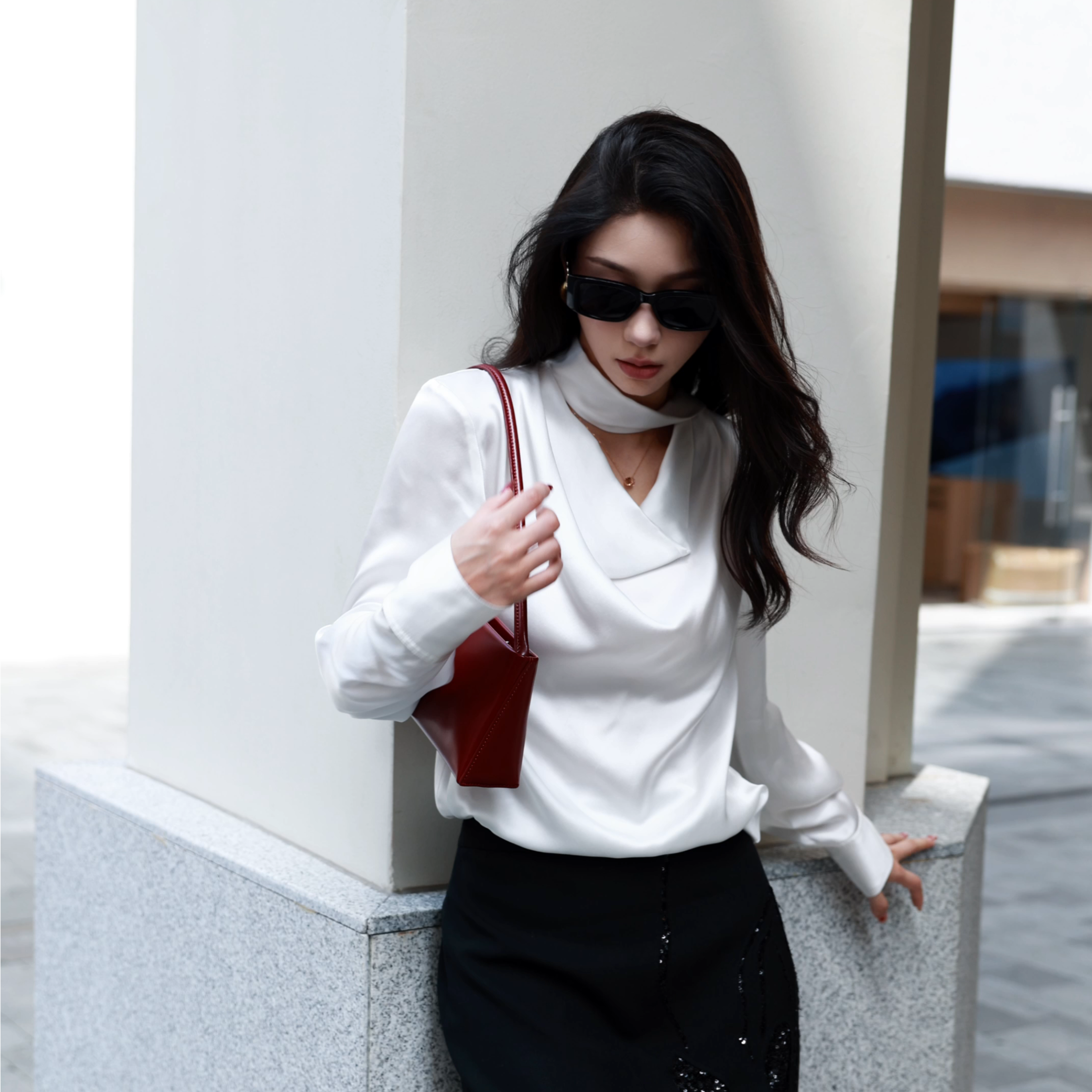 LYNEE【黑标檀韵】砂洗真丝衬衫女2025秋新款16MM桑蚕丝飘带上衣