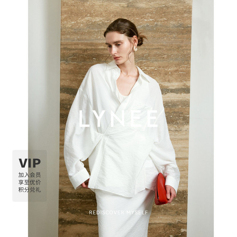 LYNEE 皱感干丝衬衫 桑蚕丝混纺 落肩袖设计感简约 百搭长袖上衣