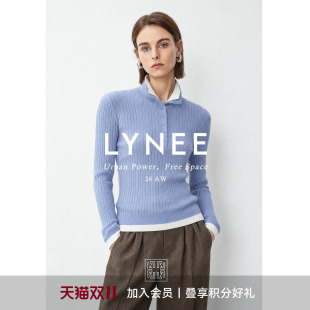 LYNEE【叠衿】羊毛混纺假双层领撞色假两件针织衫女秋冬百搭毛衣