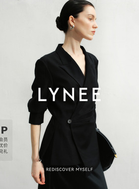 LYNEE 黑色夏季西装外套七分袖 女时尚简约通勤气质透感白色西服