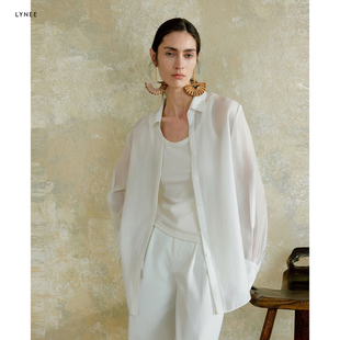 LYNEE 女休闲百搭衬衣 轻薄光泽感简约正肩宽松通透衬衫