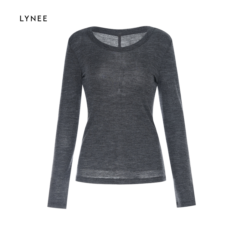 LYNEE 简约圆领纯色弹力内搭针织长袖T恤女百搭修身上衣外穿
