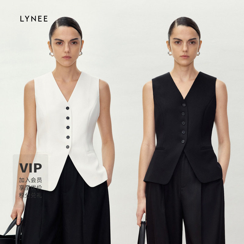 LYNEE 简约百搭V领修身醋酸马甲女夏季新款时尚气质西装内搭马夹
