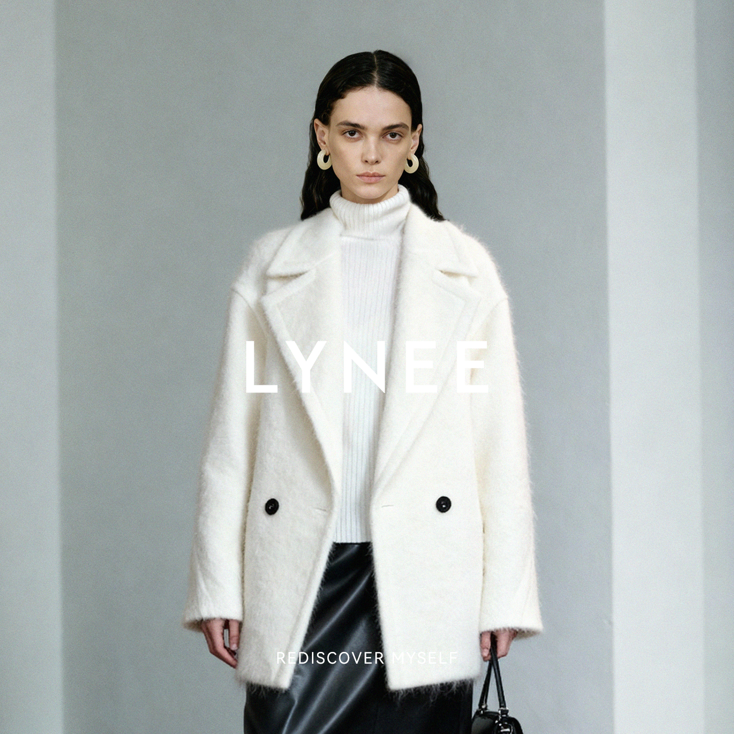 LYNEE【黑标 泰迪】马海毛羊毛混纺白色短款廓形大衣短款泰迪外套