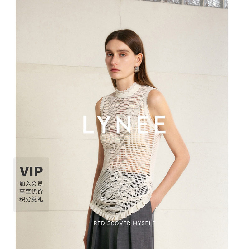 LYNEE【黑标系列】浮花雾影 盘花镂空针织无袖上衣女气质绣花内搭图片
