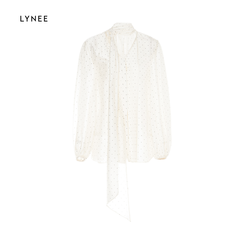 LYNEE 醋酸宽松泡泡袖飘带衬衫女小众设计感休闲上衣春季新款