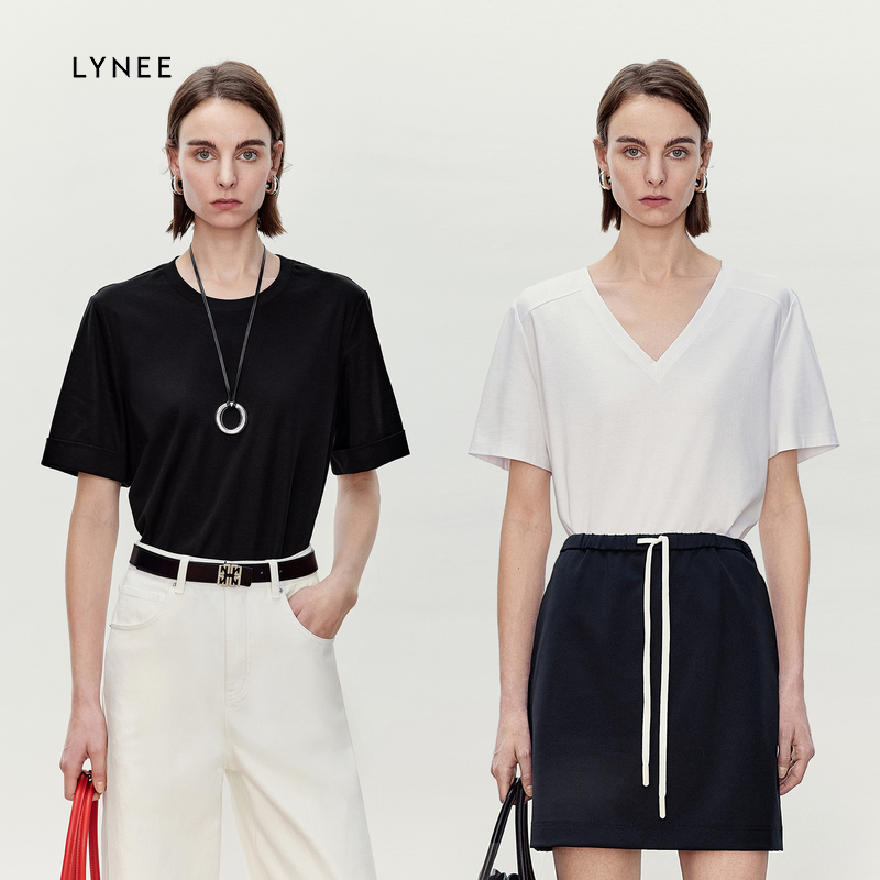 LYNEE 丝光棉休闲简约宽松T恤短袖女基础百搭上衣