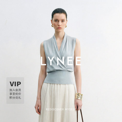 LYNEE青果领V领无袖收腰针织衫