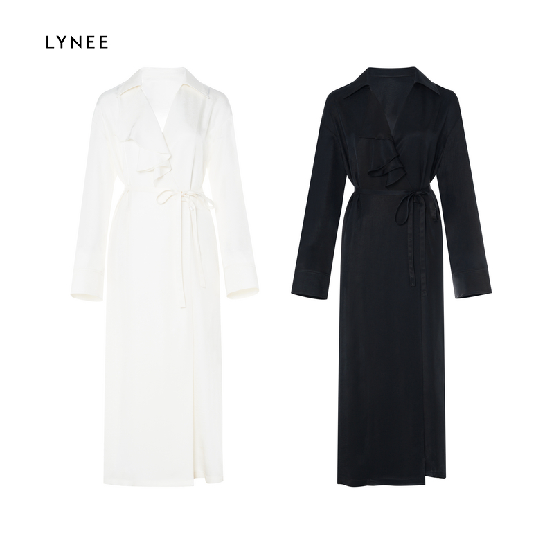 LYNEE 100醋酸凉感垂顺宽松风衣式连衣裙女时尚显瘦长裙静奢风