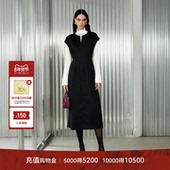 LYNEE 百搭小黑裙 中长时尚 建筑师 羊毛混纺建筑感收腰连衣裙