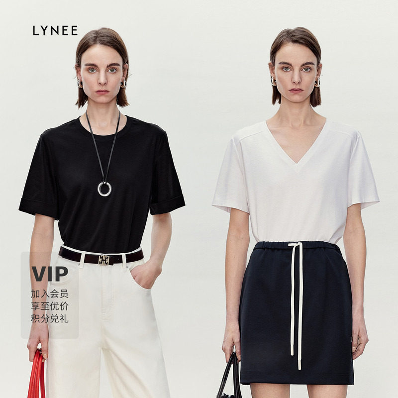 LYNEE 丝光棉休闲简约宽松T恤短袖女基础百搭上衣图片