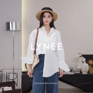 挺括感休闲纯棉方领长袖 LYNEE 女新款 艺术家 衬衣 毛边宽松衬衫