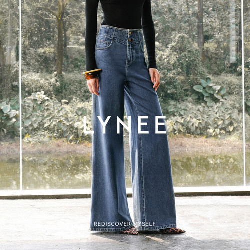 LYNEE【星轨】高腰阔腿牛仔裤女2026新款宽松复古金属扣百搭裤子