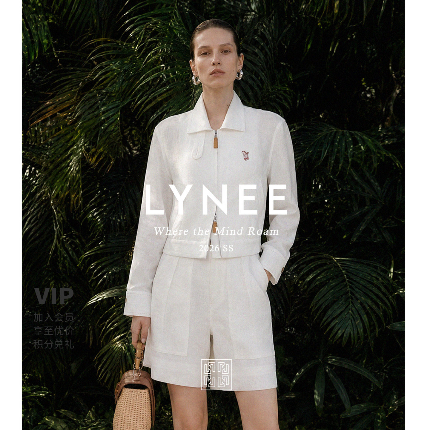 LYNEE老钱风白色亚麻女短裤图片